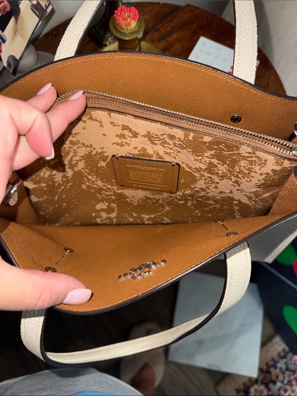 COACH Pebbled Leather Satchel – Cream/Light Tan Trim - Picture 3 of 7